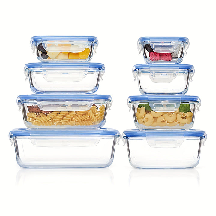 Set of 8 Glass Food Storage Containers – Bento Meal Prep Containers, Airtight, with Leak-Proof Lids, Suitable for Microwave, Oven, Freezer and Dishwasher, BPA-Free