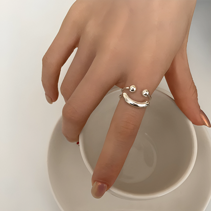 Smiley adjustable ring - minimalist, stackable statement ring