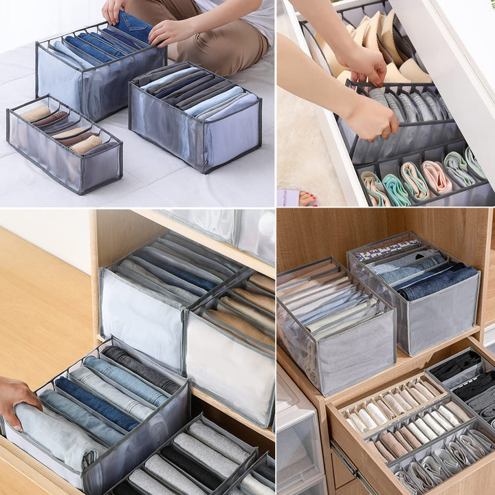 Wardrobe organiser bags for folded, crease-free clothes in drawers and wardrobes