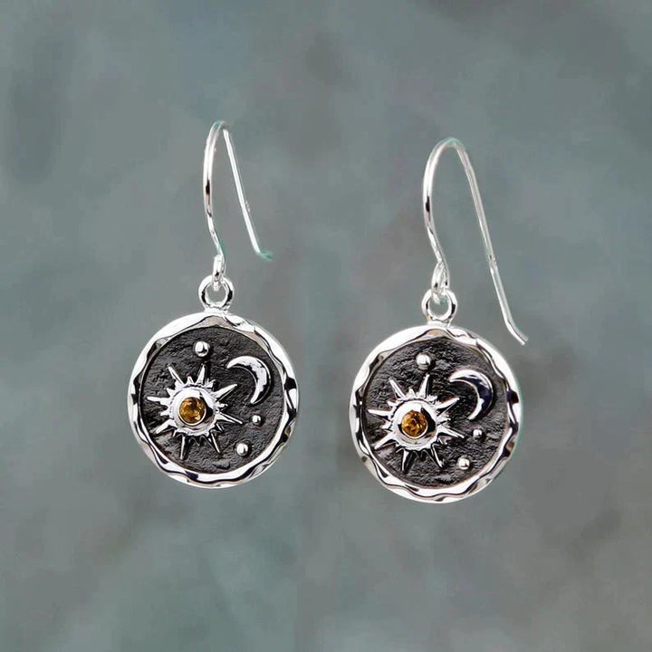 Boho earrings with sun and moon design