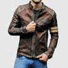 Stylish Men’s Faux Leather Moto Jacket with Gold Stripe