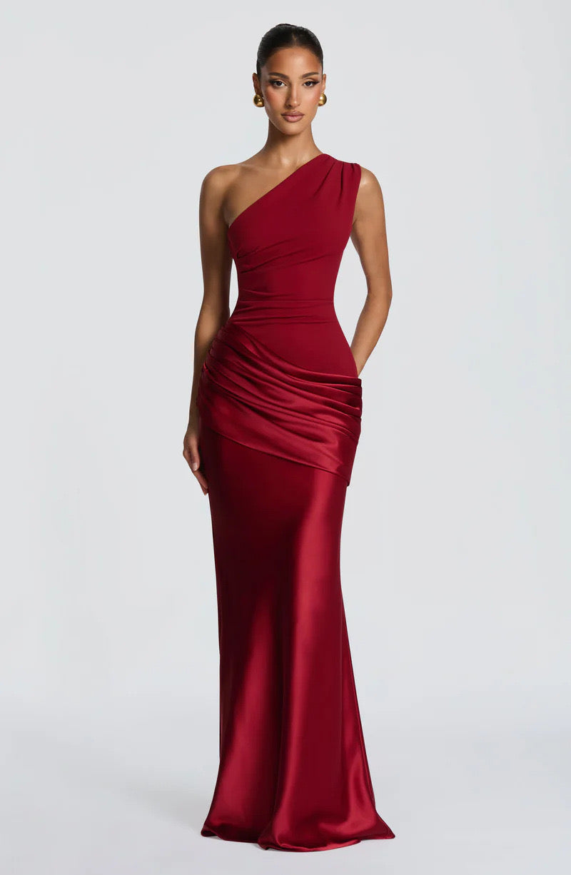 Sidonie One-Shoulder Draped Satin Maxi Dress