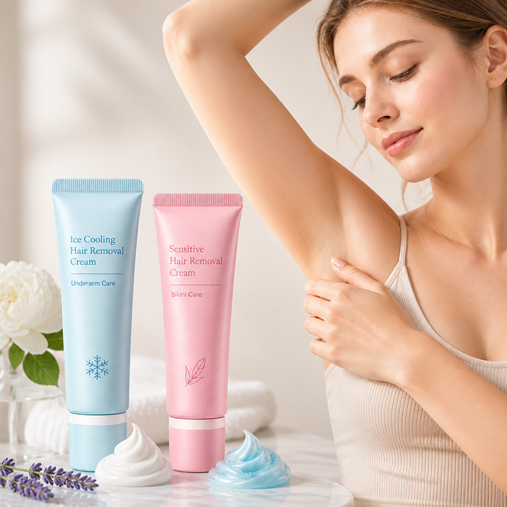 Dual Hair Removal Cream for Sensitive Areas with Niacinamide and Cooling Ice Feel