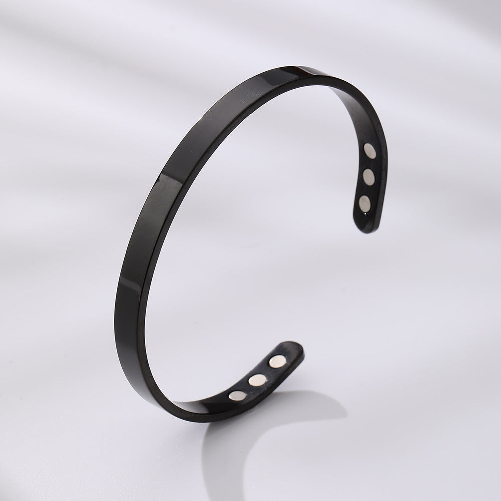 Stainless Steel Magnet Bracelet Wide Glossy Magnetic Therapy Opening