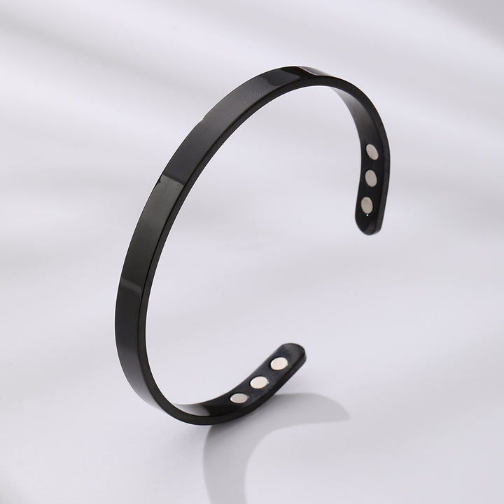 Stainless Steel Magnet Bracelet Wide Glossy Magnetic Therapy Opening