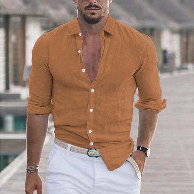 Linen Men's Shirt with Turn-Down Collar