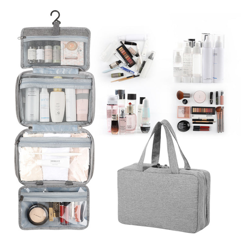 Travelique Travel Cosmetics Organizer | Compact and Waterproof | With 4 Compartments and 360° Hook | For Women and Men