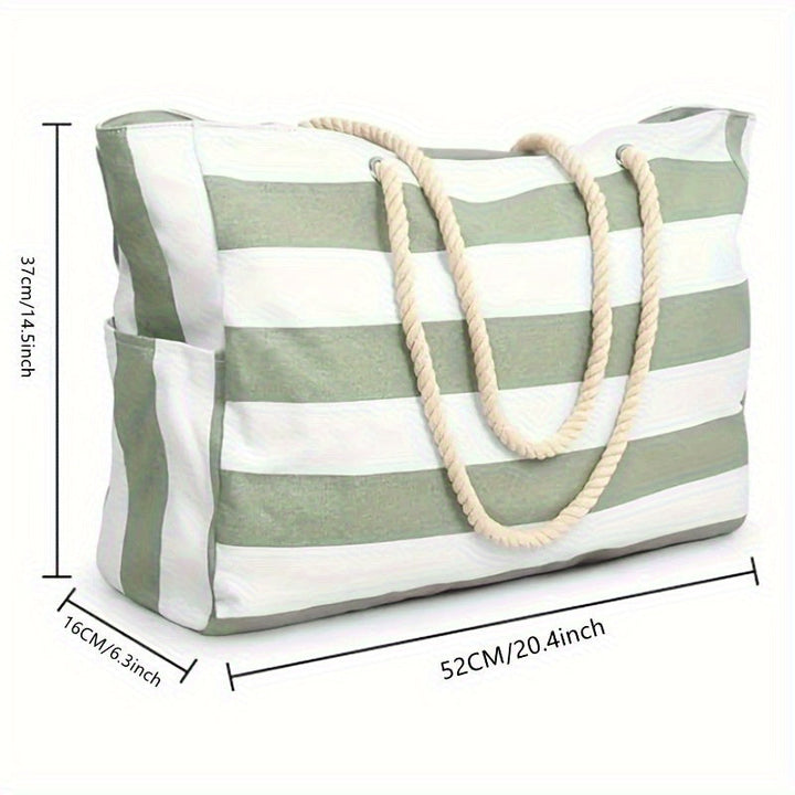 Gestreifte Strandtasche mit großer Kapazität – Robustes Polyester mit Reißverschluss