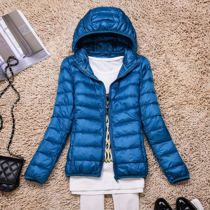 Ultra-Light, Packable Down Coat with Hood for Women
