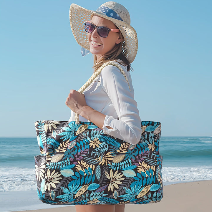 Large Fashionable Beach Bag with Leaf Print - Spacious, Durable and Perfect for Holidays