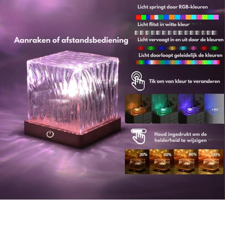 Wave Cube LED Table Lamp with Flowing Coloured Light Waves