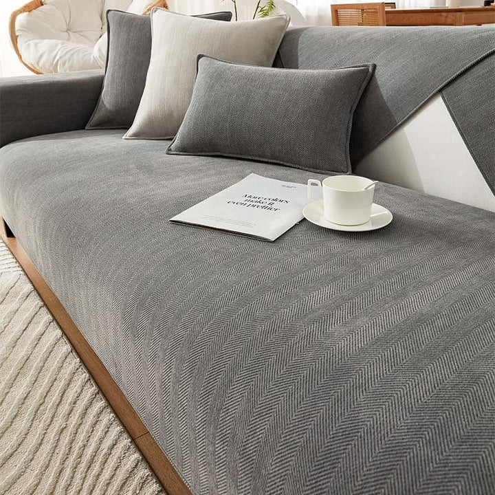 AestheticCover™ | Chenille Sofa Cover with Herringbone Pattern