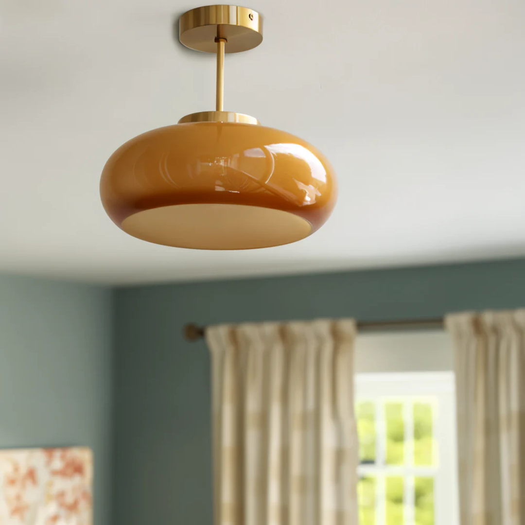 Glass Ceiling Lamp with Rounded Shade and Metal Stem