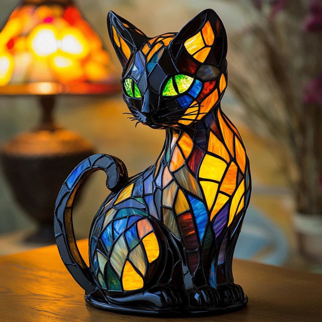 Dekorative Katzenlampe mit Mosaikdesign und Warmem Ambientelicht – Elegante Wohndekoration