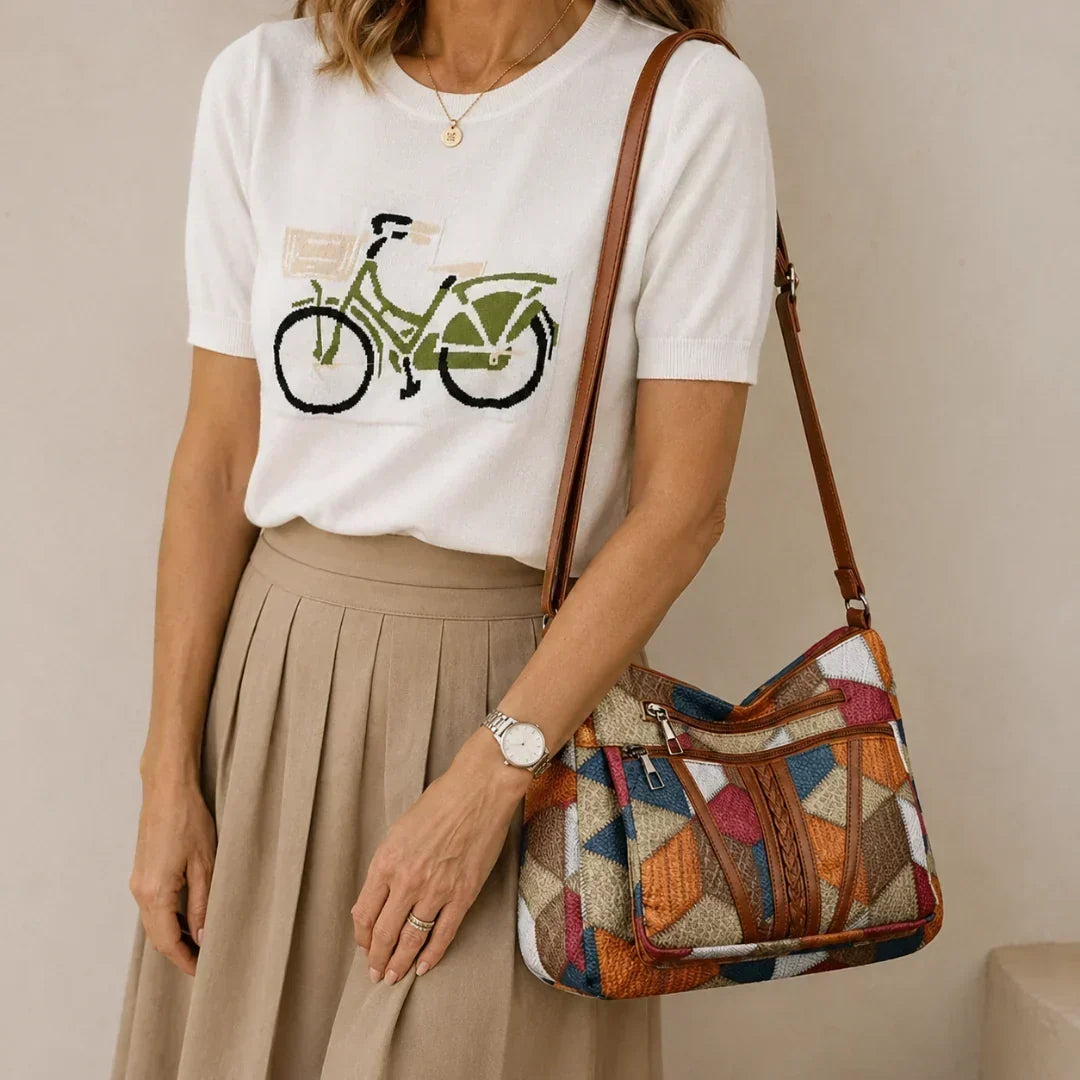 Everyday Patchwork Bag with Faux Leather Inserts.