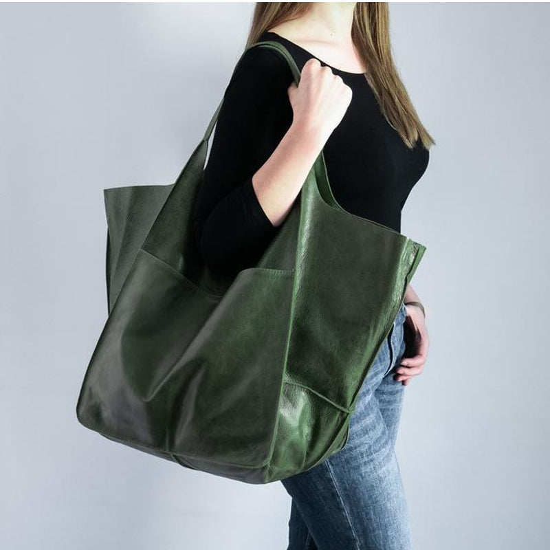 Oversized Leather Vintage Shoulder Bag for Women