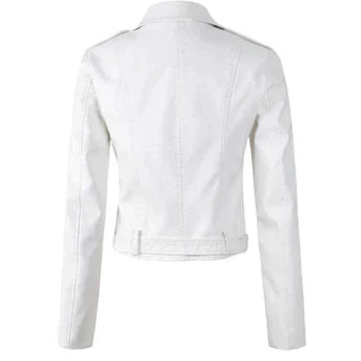 Cropped Belted Asymmetric Faux Leather Jacket
