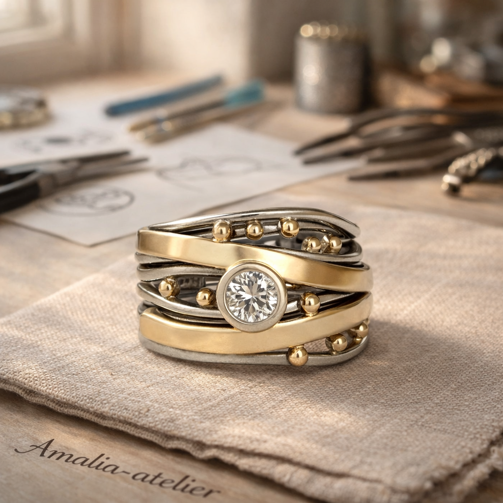 Vintage Ring with Inner Detail and Cubic Zirconia