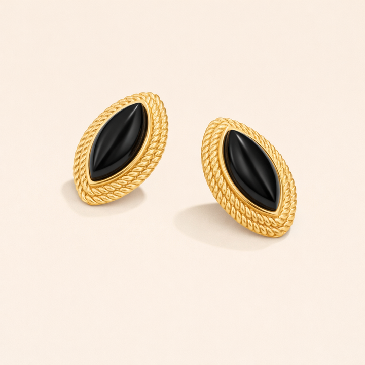 Elegant gold earrings with black accents