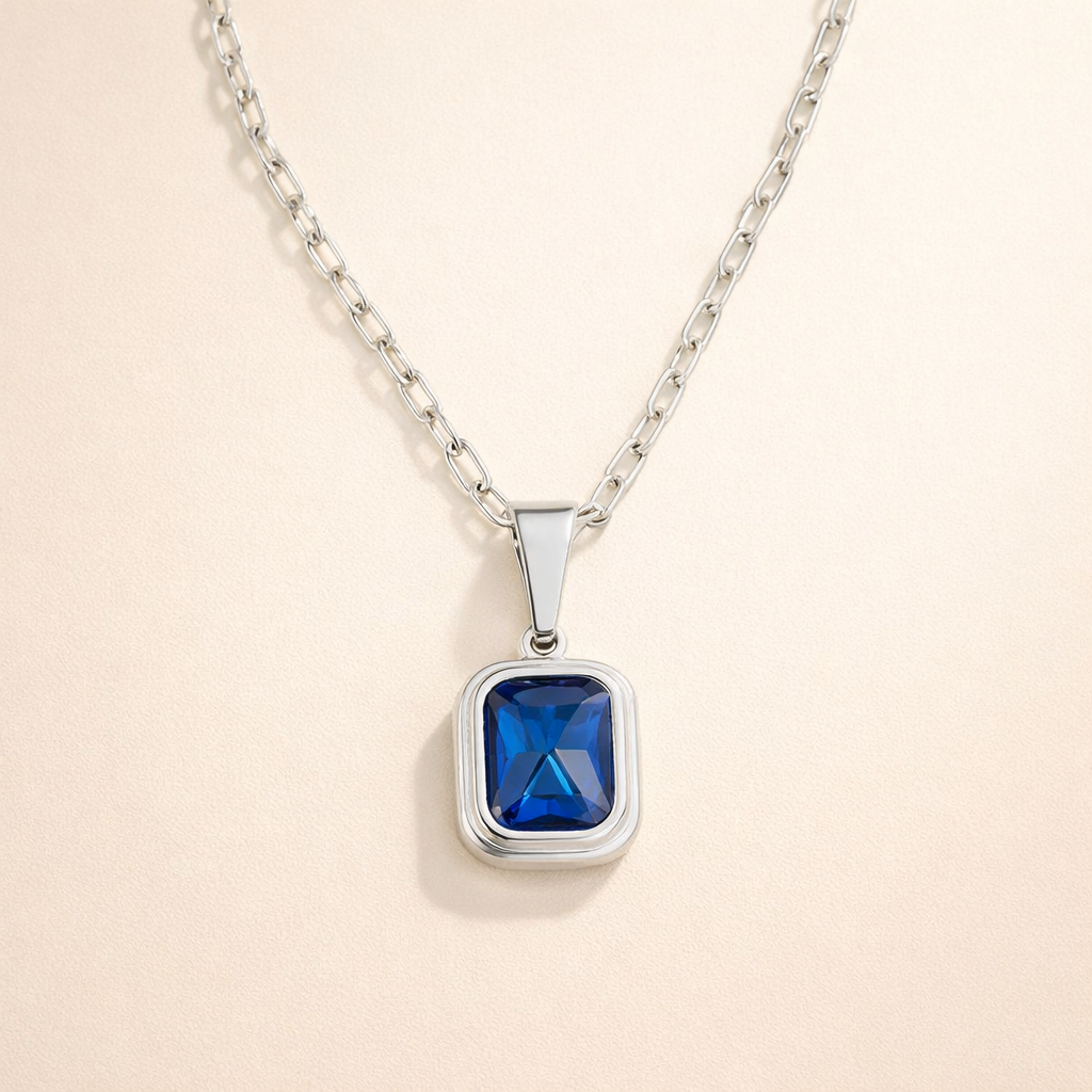 Silver necklace with ocean-blue pendant