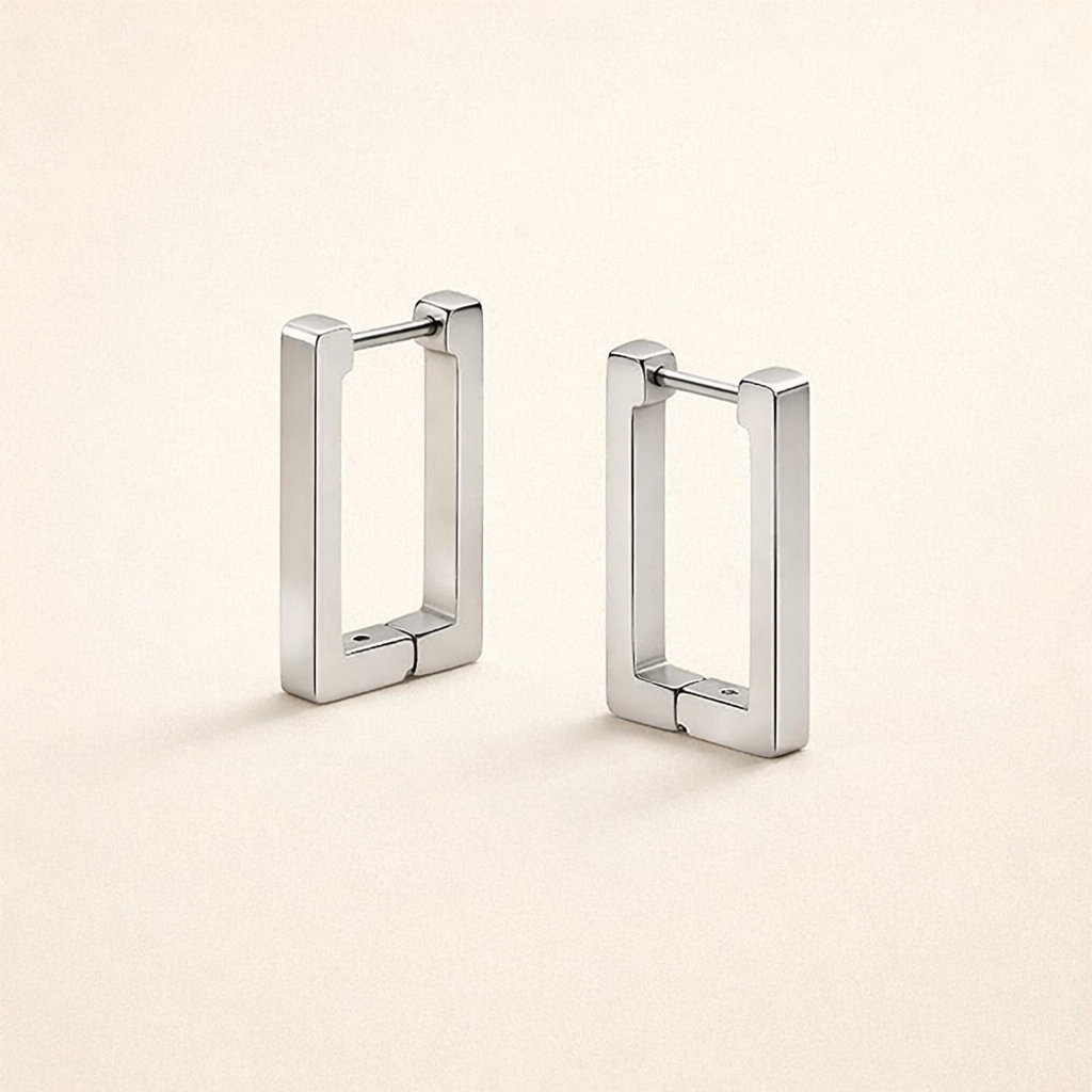 Elegant silver rectangular earrings