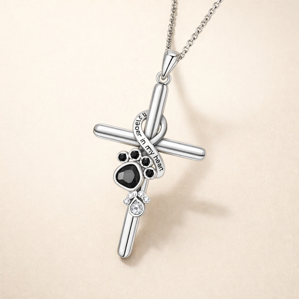 Sterling Silver Paw & Cross Necklace