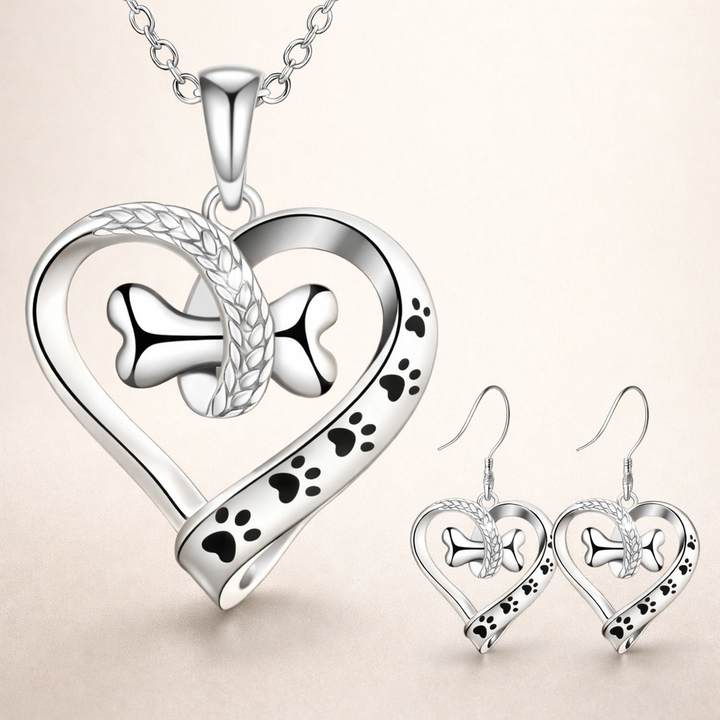 2-Piece Jewellery Set with Paw, Heart & Bone Charms
