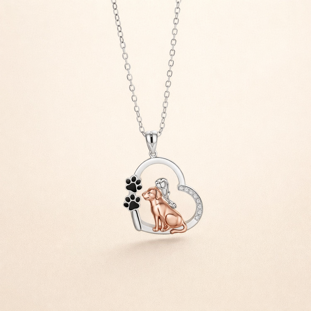 Heart-Shaped Dog and Girl Necklace