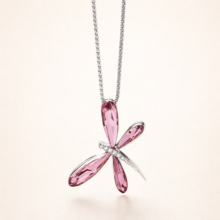 Pink Dragonfly Crystal Pendant Necklace