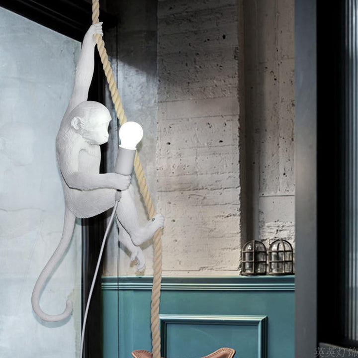 Modern Single-Flame Resin Ceiling Lamp, Restaurant Pendant Light with Hemp Rope