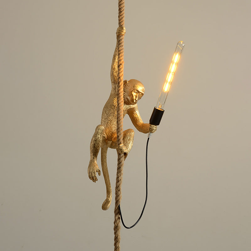 Modern Single-Flame Resin Ceiling Lamp, Restaurant Pendant Light with Hemp Rope