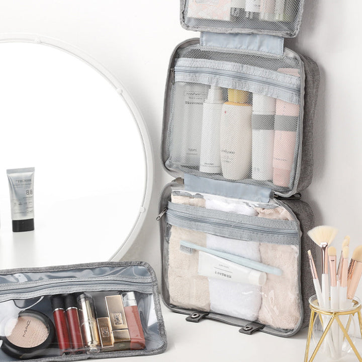 Travelique Travel Cosmetics Organizer | Compact and Waterproof | With 4 Compartments and 360° Hook | For Women and Men