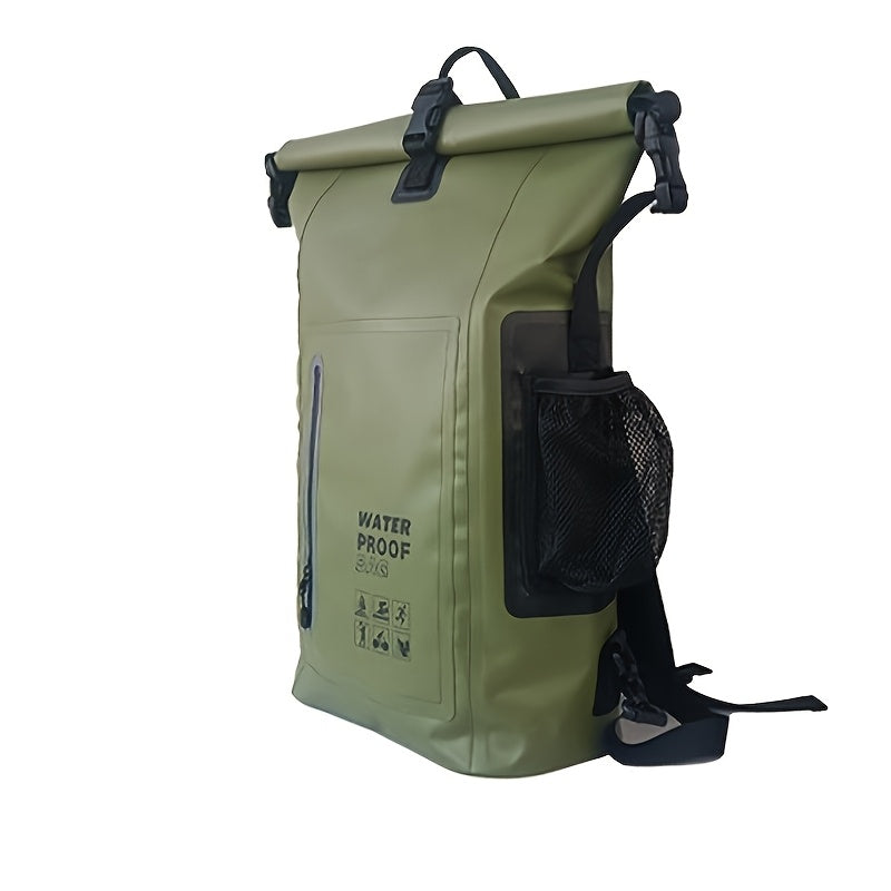 Waterproof 25L Backpack with Roll-Top Closure, Multiple Pockets, Sturdy Buckle Closure and Side Mesh Pocket
