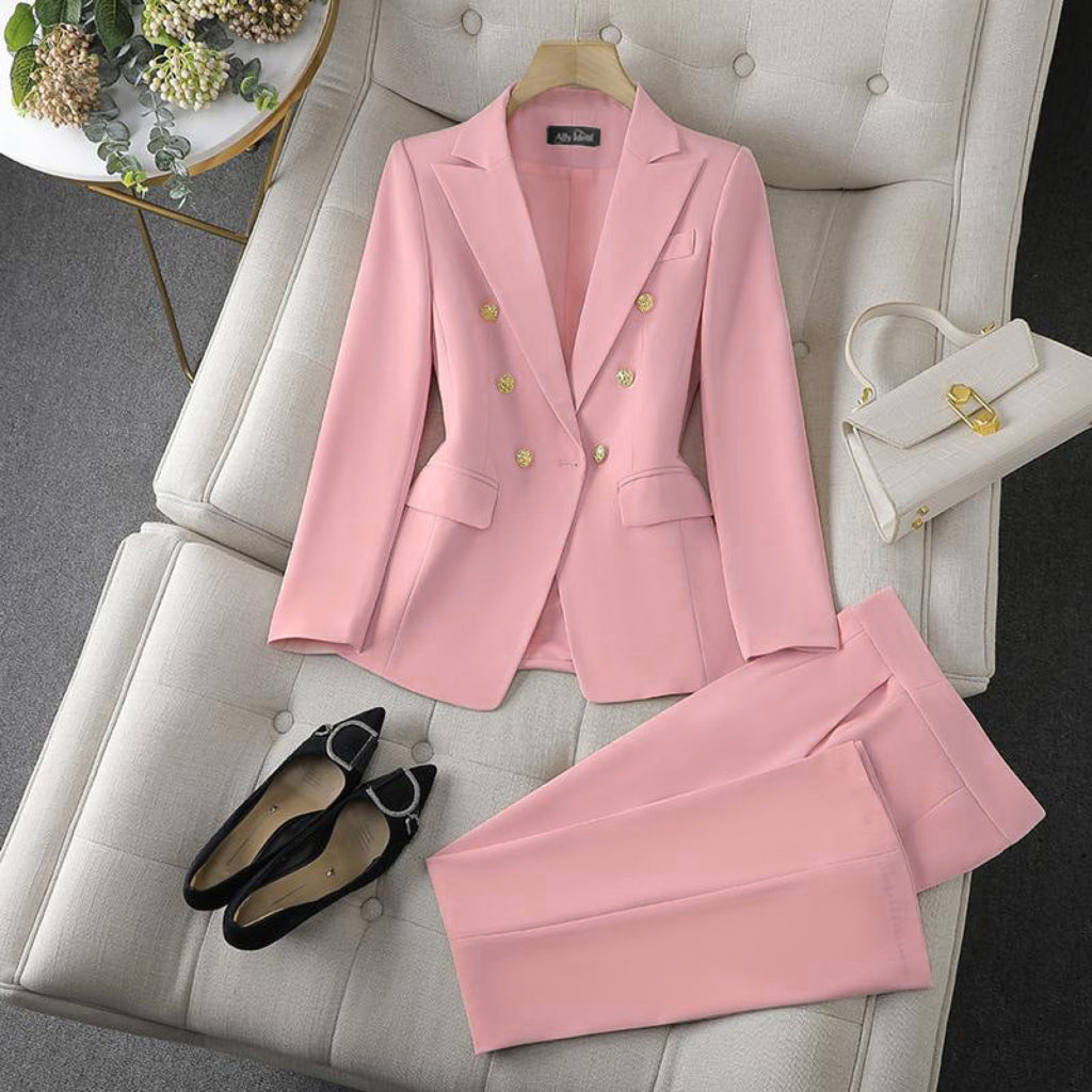 New All-matching Casual Suit Lapel Button-down Jacket And Slim-fit Trousers For Women's Office Business Set Clothing