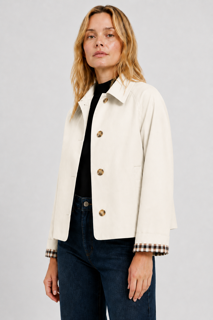 Lightweight Women's Jacket with Loose Fit and Gingham Lining