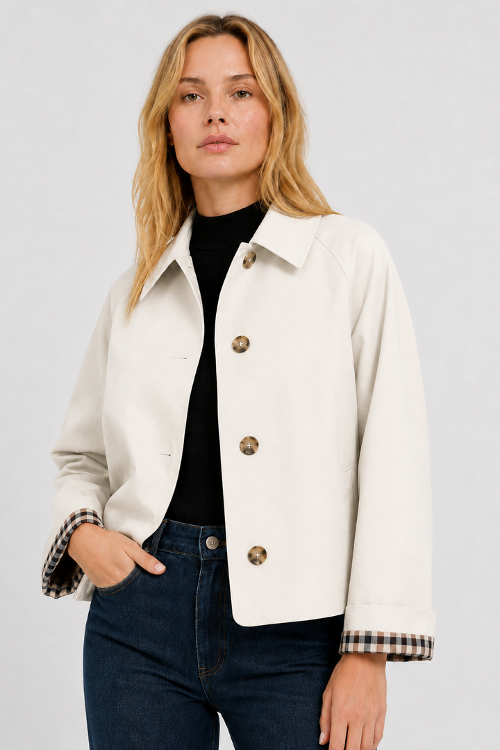 Lightweight Women's Jacket with Loose Fit and Gingham Lining
