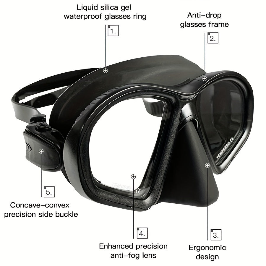 Gehärtete Tauchmaske mit Tasche - Taucherbrille mit Antifog und Kamerahalterung