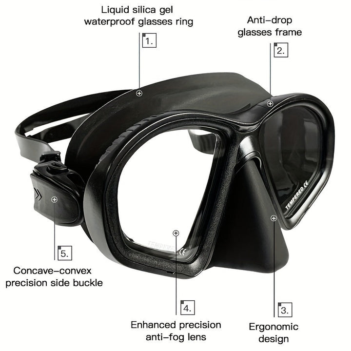 Gehärtete Tauchmaske mit Tasche - Taucherbrille mit Antifog und Kamerahalterung