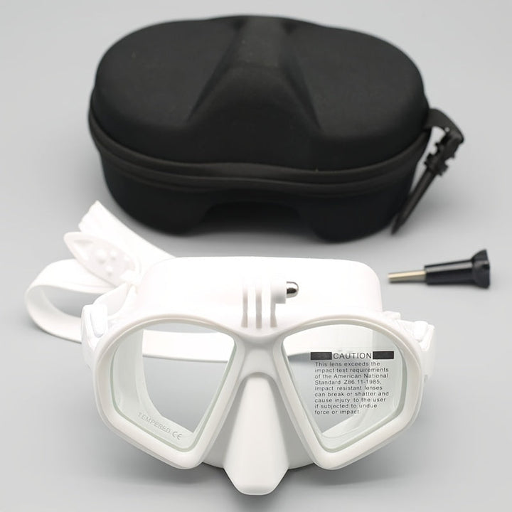 Gehärtete Tauchmaske mit Tasche - Taucherbrille mit Antifog und Kamerahalterung