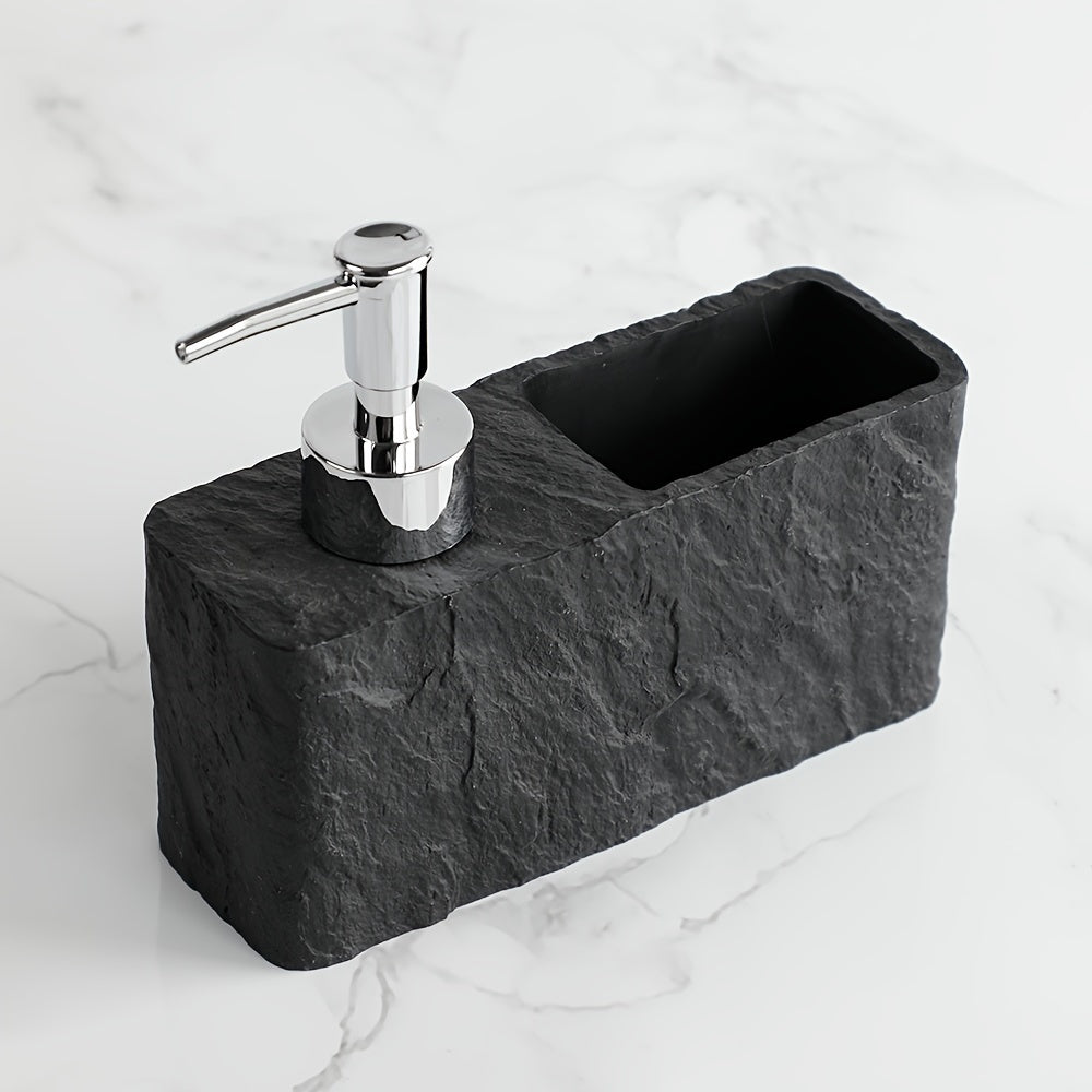 Stone-Style Soap Dispenser with Sponge Holder – Elegant and Practical for Kitchen or Bathroom