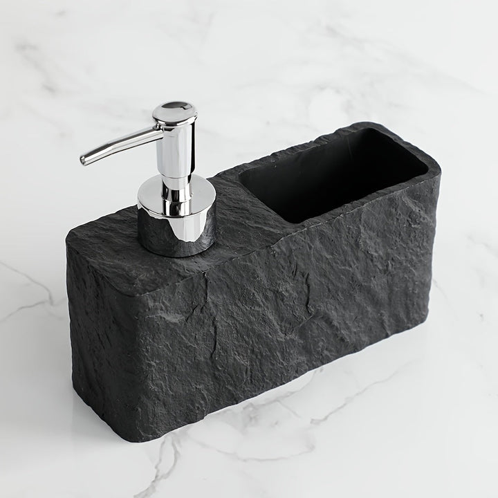 Stone-Style Soap Dispenser with Sponge Holder – Elegant and Practical for Kitchen or Bathroom