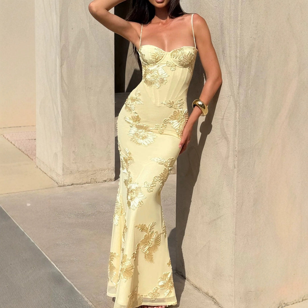 Flower-decorated Evening Dress High-end Banquet Elegant Slimming