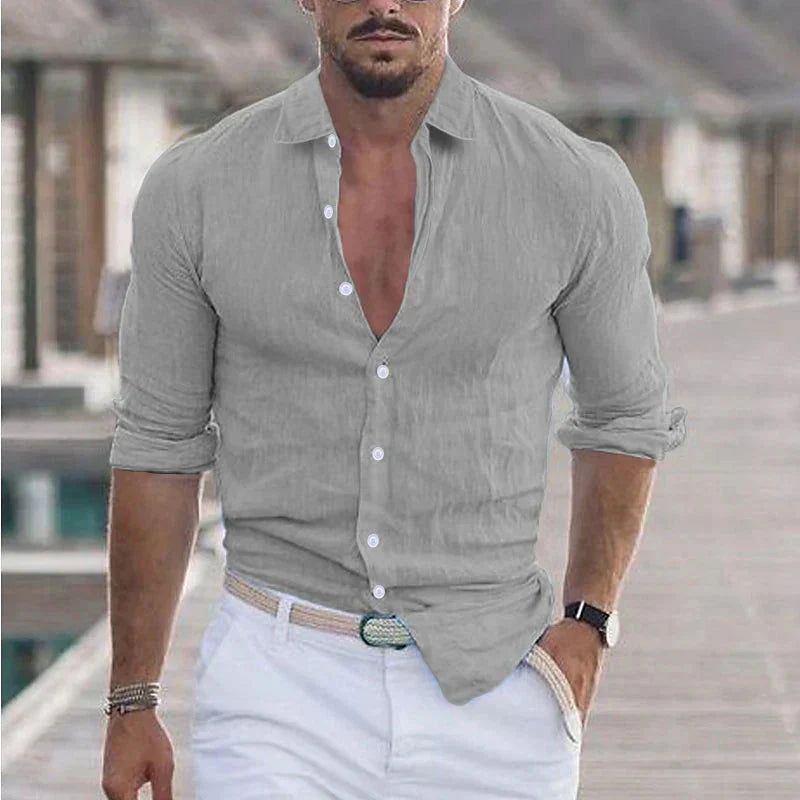 Linen Men's Shirt with Turn-Down Collar