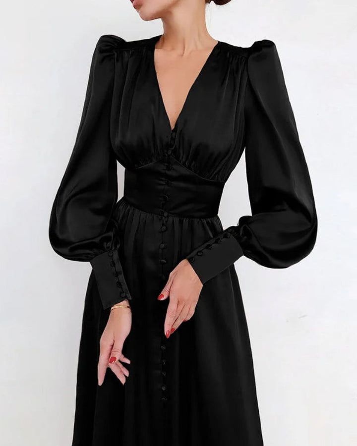Elegant Satin V-Neck Maxi Dress for Women Timeless Elegance with a Modern Touch