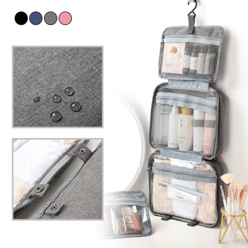 Travelique Travel Cosmetics Organizer | Compact and Waterproof | With 4 Compartments and 360° Hook | For Women and Men