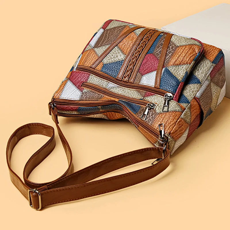 Everyday Patchwork Bag with Faux Leather Inserts.