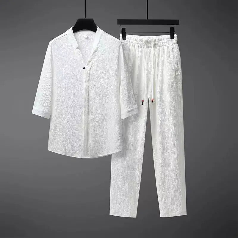 Vintage Linen Tracksuit Men's 2-Piece Set