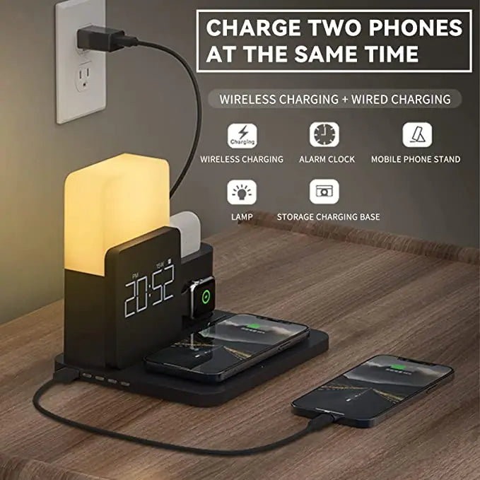Multi-Function Wireless Charging Station – Includes Lamp and Alarm Clock