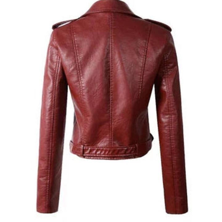 Cropped Belted Asymmetric Faux Leather Jacket