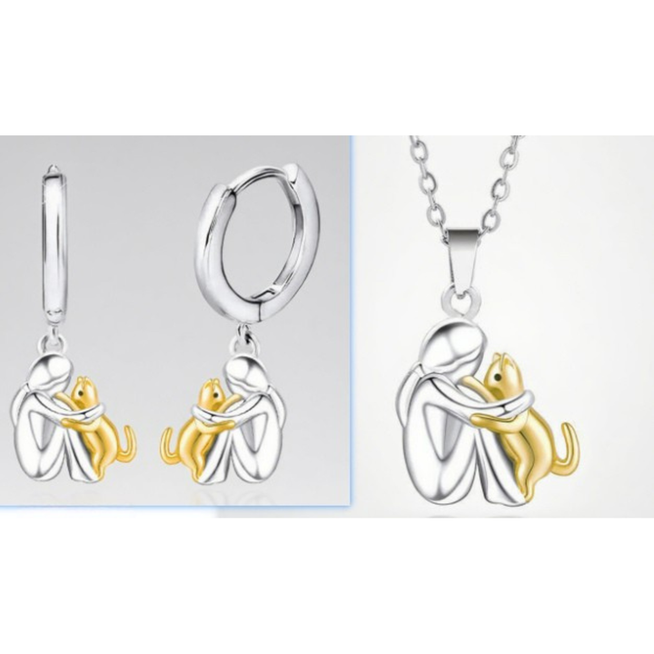 Fashion Little Girl And Dog Hug Necklace